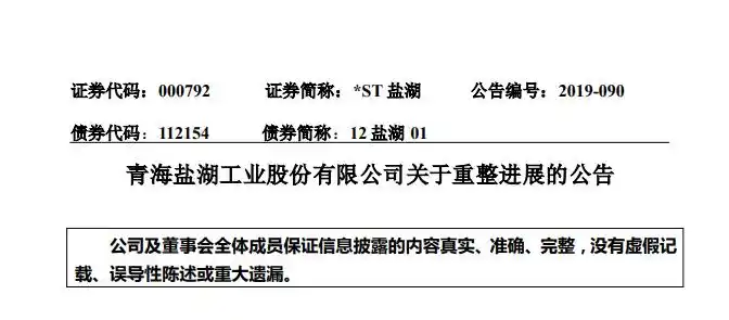 ST盐湖重整有突破，两大实力意向战略投资者提交报名材料